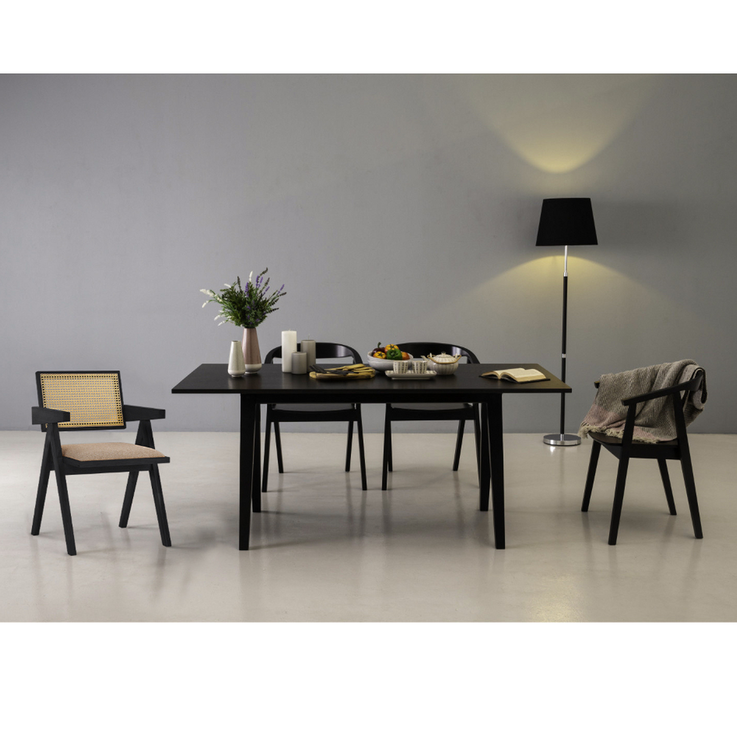 KAIRI Dining Chair - Black & Rattan