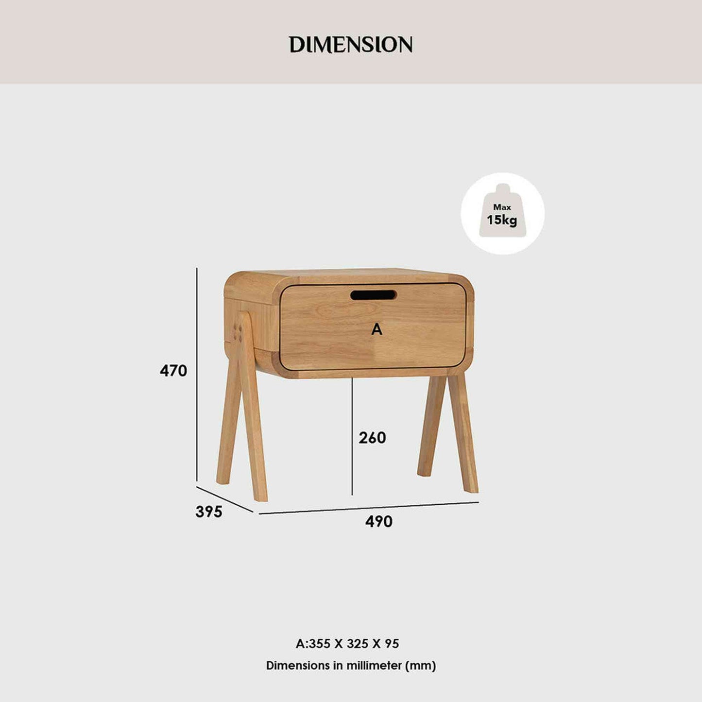 ANGUS Bedside Table 40cm - Oak