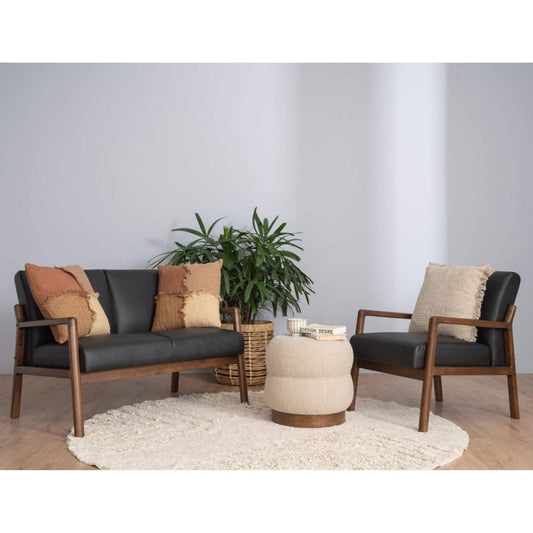MENDO 3 Seater Lounge Sofa - Black & Walnut