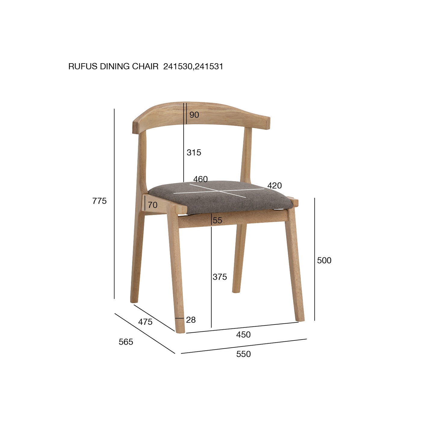 Rufus Dining Chair - Oak & Grey