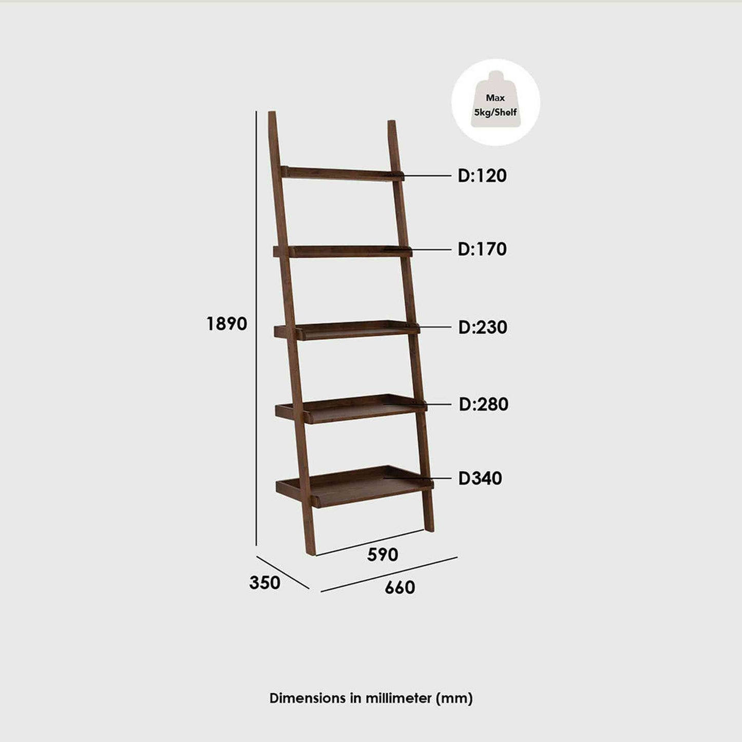 MILT Leaning Bookcase 66cm - Black