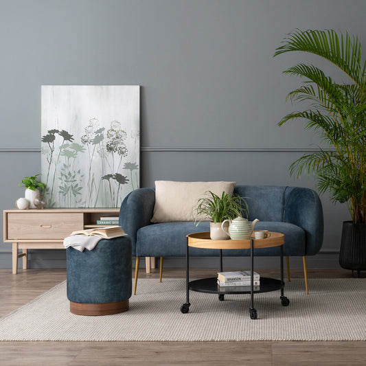 AURA Ottoman 37.5cm - Sapphire & Walnut