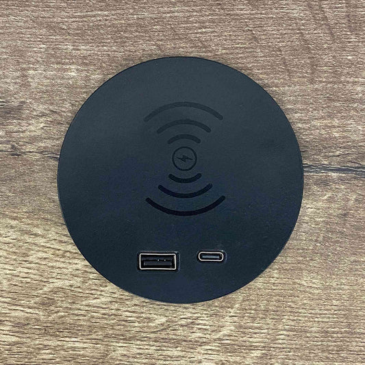 In Desk Wireless Charging & USB Cable Cubby Management Dock - 9cm - Black