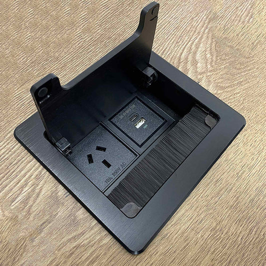 In Desk Cable Management Cubby Power & USB Box - 13cm - Black
