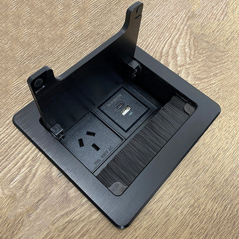 In Desk Cable Management Cubby Power & USB Box - 13cm -  Black