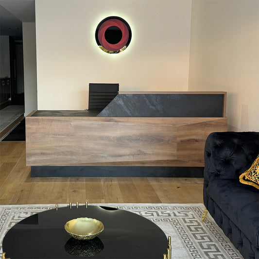 CONROY 2.4M Reception Desk Left Panel - Warm Oak & Black