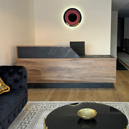 CONROY 2.4M Reception Desk Right Panel - Warm Oak & Black