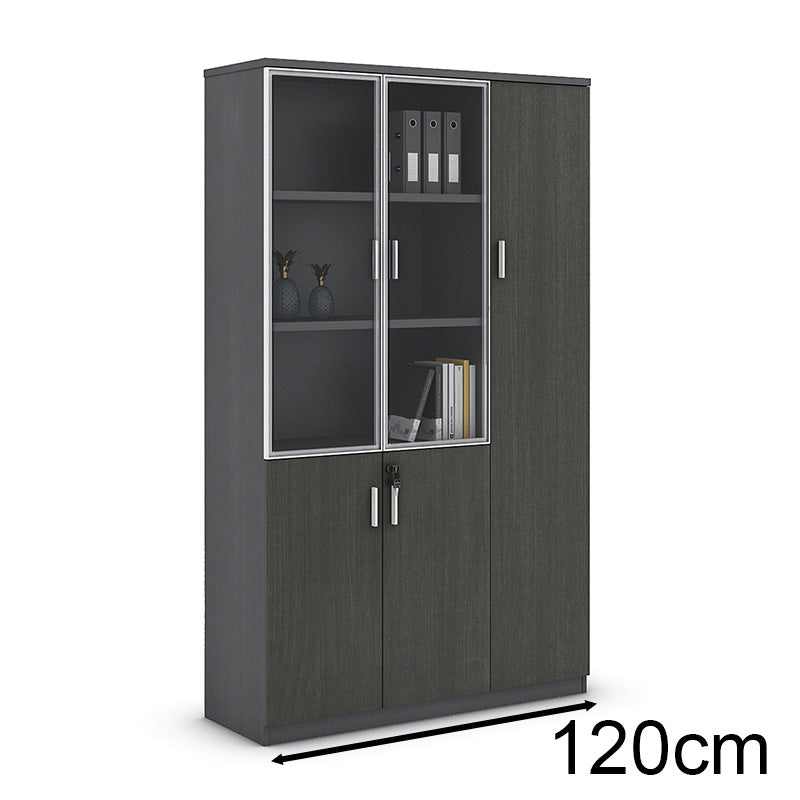 MATEES 3 Doors Display Cabinet 120CM - Grey/ Brown