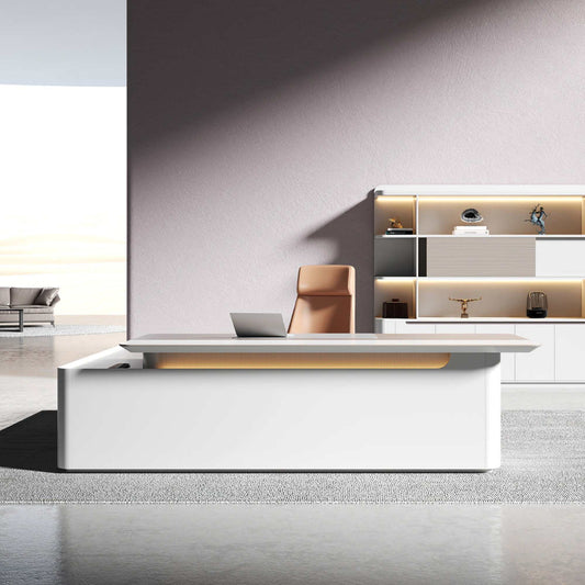 LUSH Executive Desk Right Return 240cm - White & Taupe