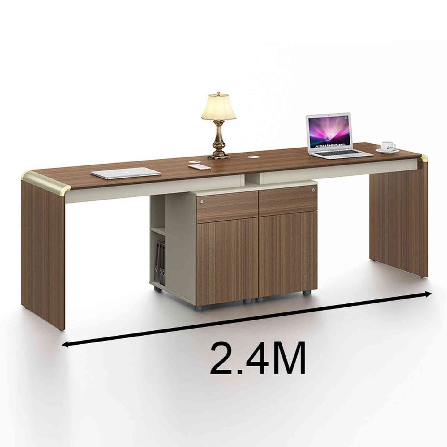 ANDERSON 2 People Workstation 2.4M - Hazelnut & Beige