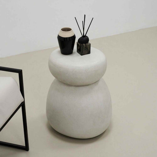 ROCCO Indoor & Outdoor Side Table Stool 38cm - White Concrete