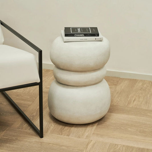 ROCCO Indoor & Outdoor Side Table Stool 37cm - White Concrete