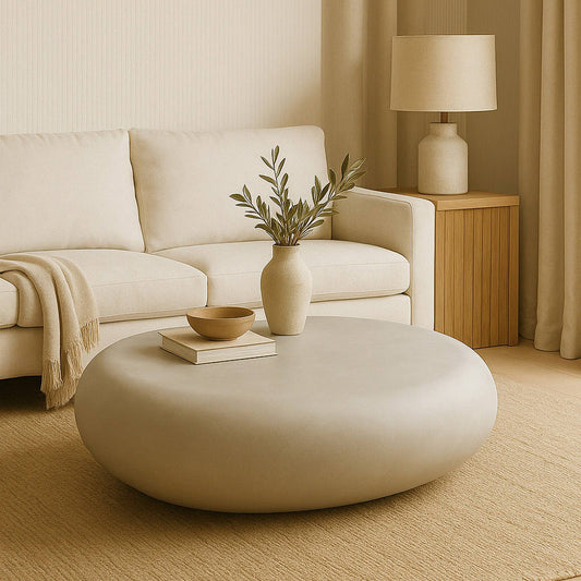 ROCCO Indoor & Outdoor Pebble Coffee Table 106cm - White Concrete