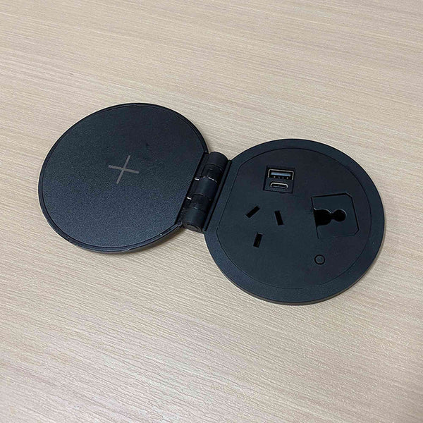 Round In Desk Power, Wireless Charging & USB Cable Cubby Management Do ...