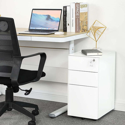 MARLO 3 Drawer Slim Mobile Pedestal Cabinet - White