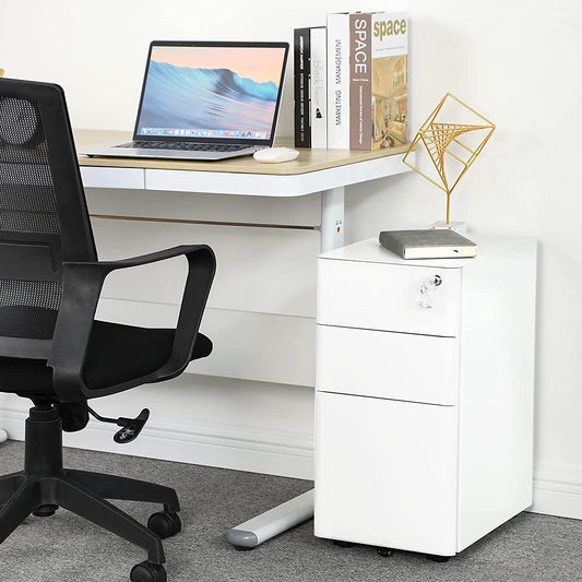 MARLO 3 Drawer Slim Mobile Pedestal Cabinet - White