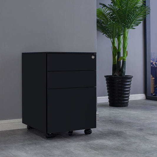 MARLO 3 Drawer Mobile Pedestal Cabinet - Black