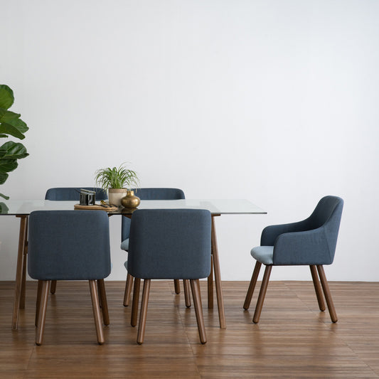 JOLLIN Arm Chair - Walnut & Blue