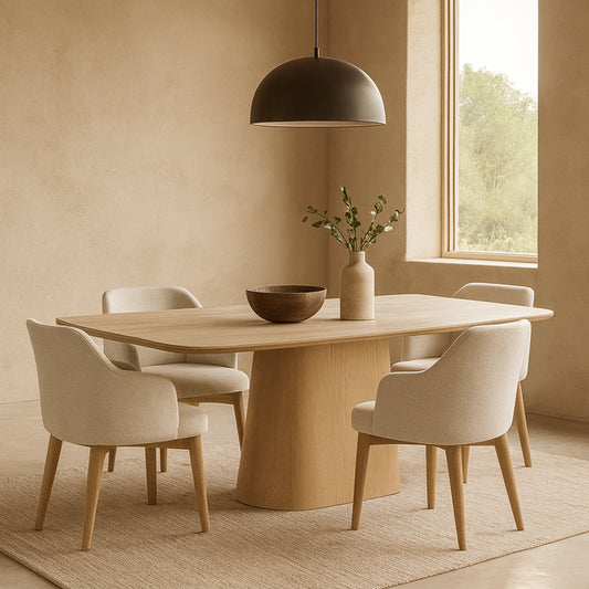 BOLTON Ceramic Dining Table 1.8M - Travertine & Oak