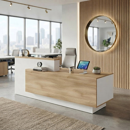 HELMER Reception Desk 2.4M Right Panel - Oak & White