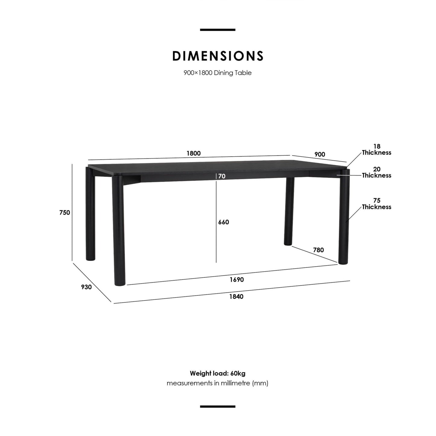 LONY Dining Table 180cm - Black