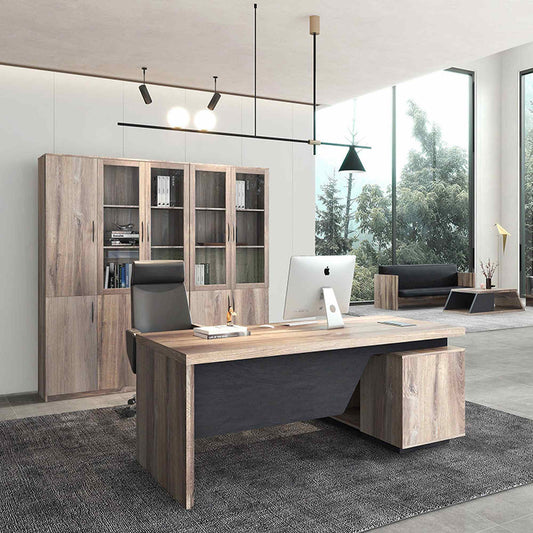 BALDER Executive Desk with Right Return 2.2-2.4M - Warm Oak & Black