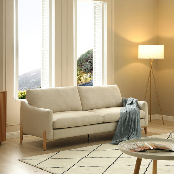 VIENNA 3 Seater Sofa Beige & Oak Modern Furniture