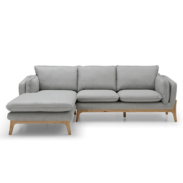 BRONTE 3 Seater Sofa with Left Chaise Light Grey & Oak Modern Furniture