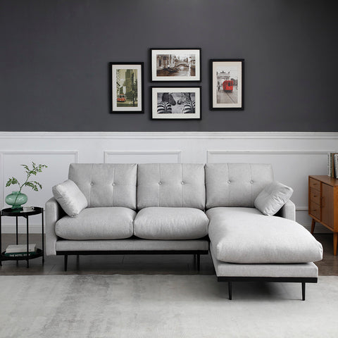 HAVANA 3 Seater Sofa with Right Chaise - Light Grey & Black