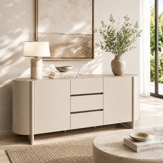 Eclipse 180cm Sideboard with a Travertine look Top - Ivory