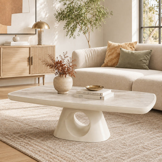 ECLIPSE 140cm Rectangular Coffee Table Travertine Look - Ivory