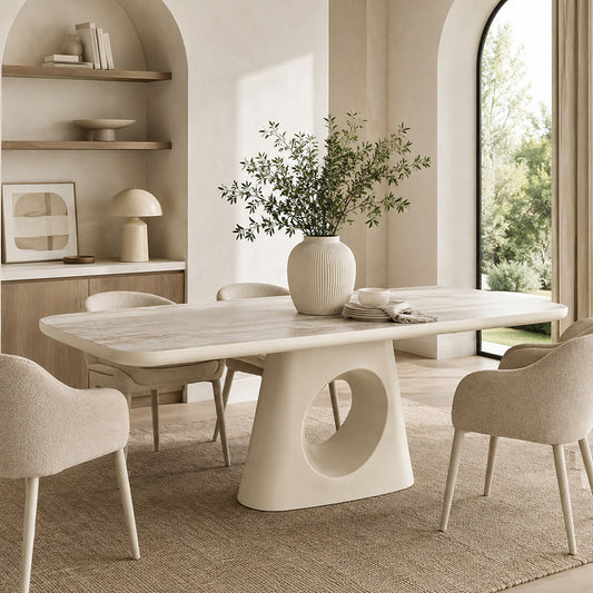 ECLIPSE 220cm Dining Table Travertine Look Top - Ivory