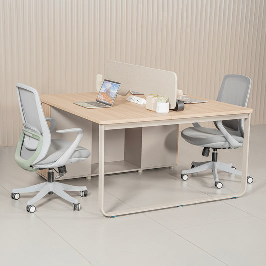 KELSEY 2-Person Back-to-Back Workstation with No Return 140cm – Oak