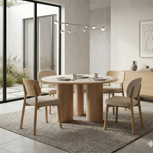 LAYSON Dining Table 136cm - Travertine & Natural