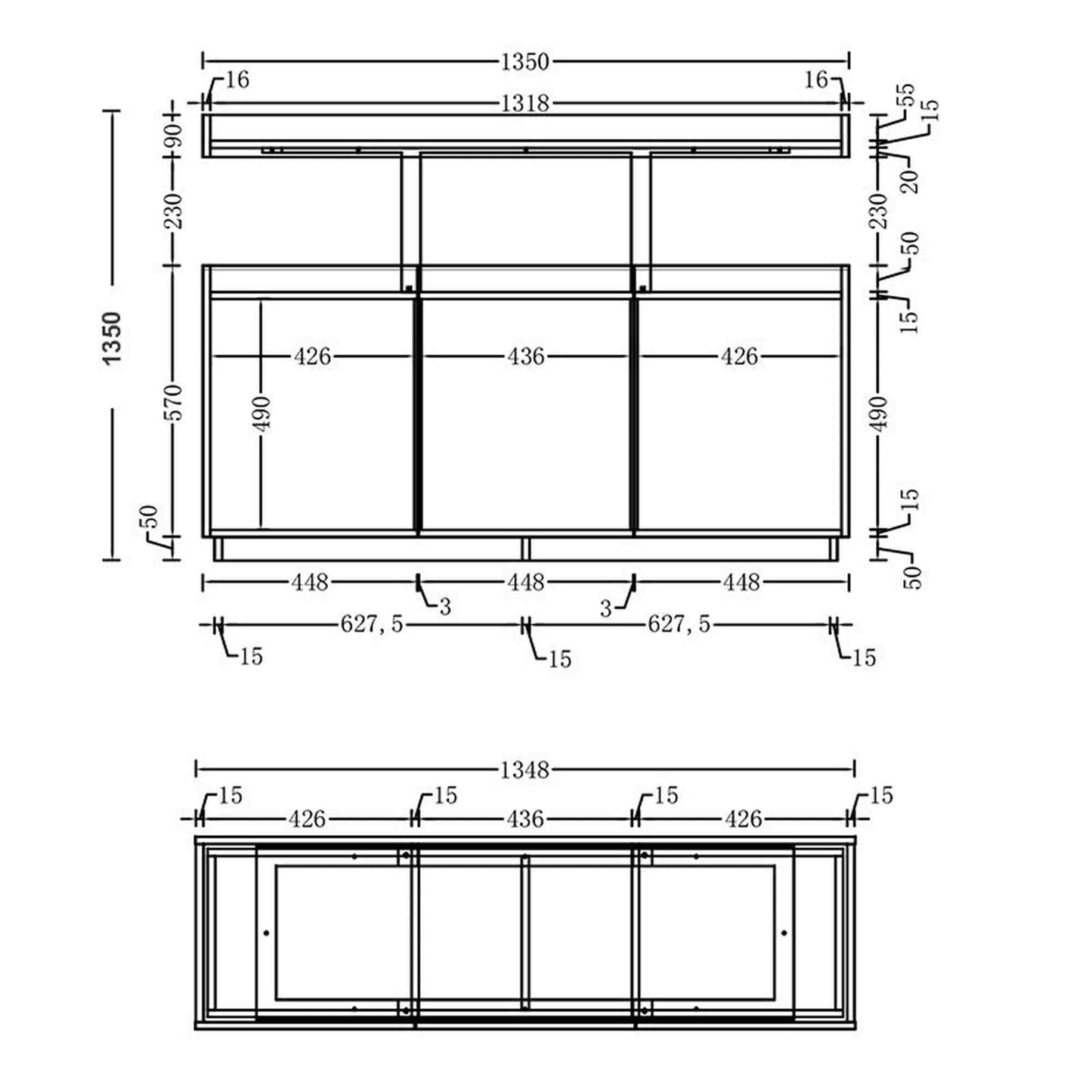 TRIBECA Credenza Cabinet 135cm - Warm Oak with Black