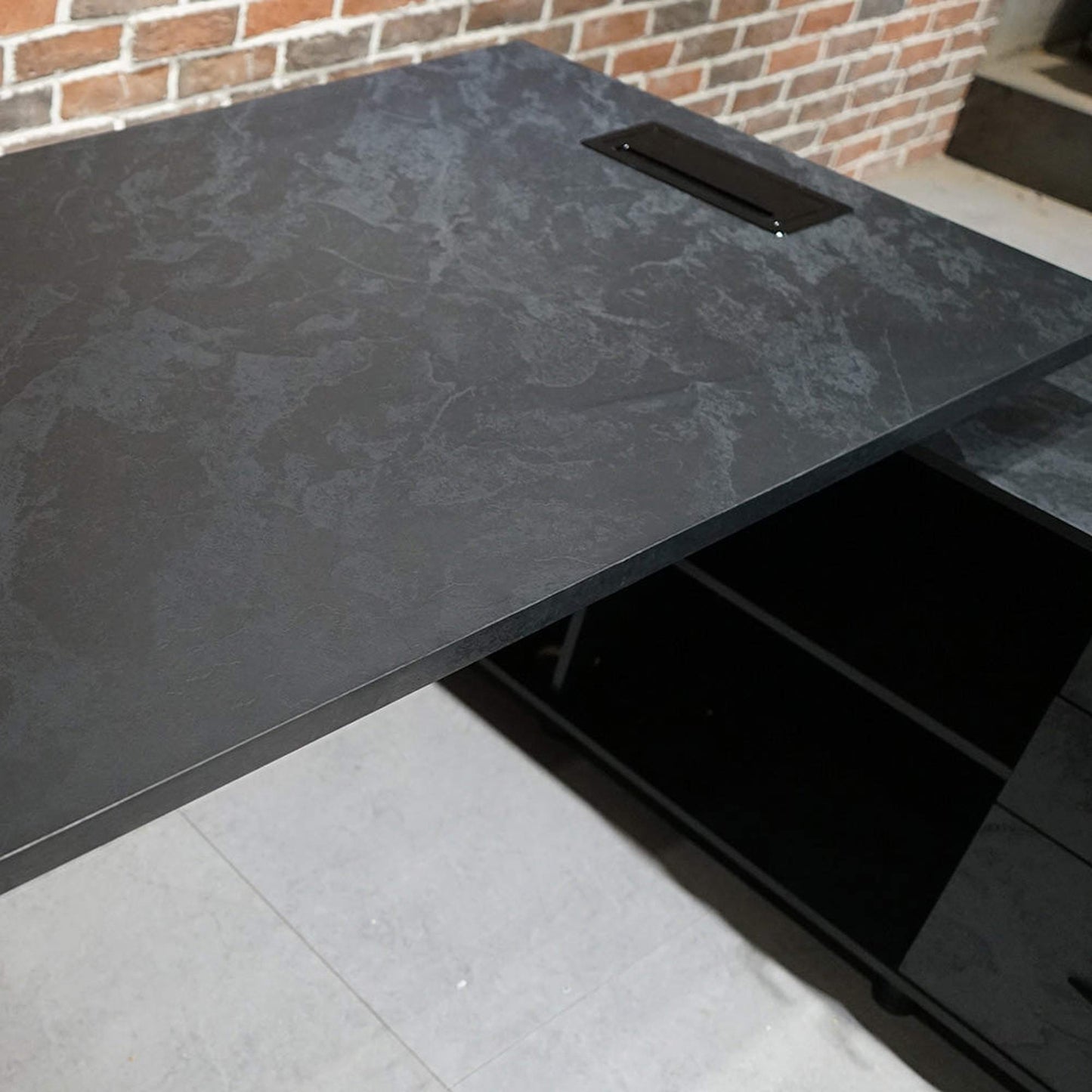 ADRIANO Black Executive Office Desk Reversible 165-180cm - Black Concrete