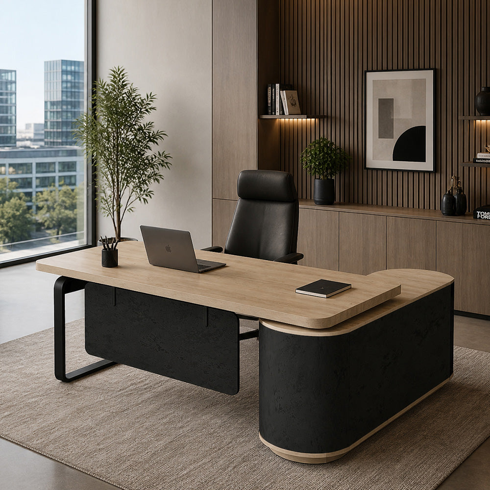 VENTURA Executive Desk Left Return 180cm - Oak & Black