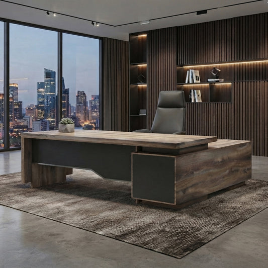 LARKIN Executive Desk with Left Return 2.4M - Warm Oak & Black