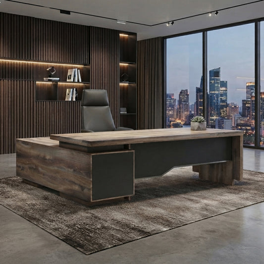 LARKIN Executive Desk with Right Return 2.4M - Warm Oak & Black