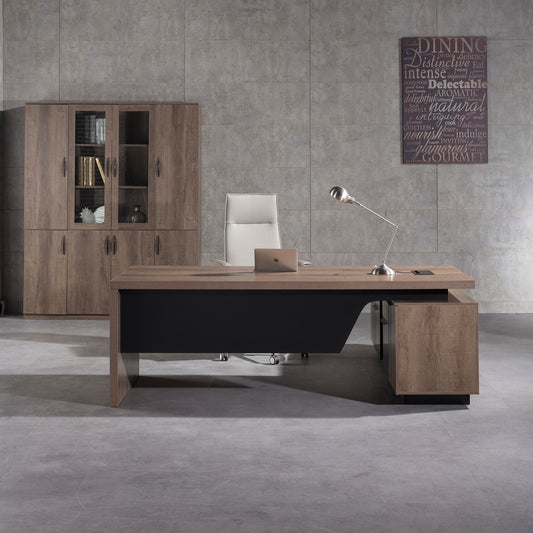 BALDER Executive Desk with Left Return 1.8-2.0M - Warm Oak & Black