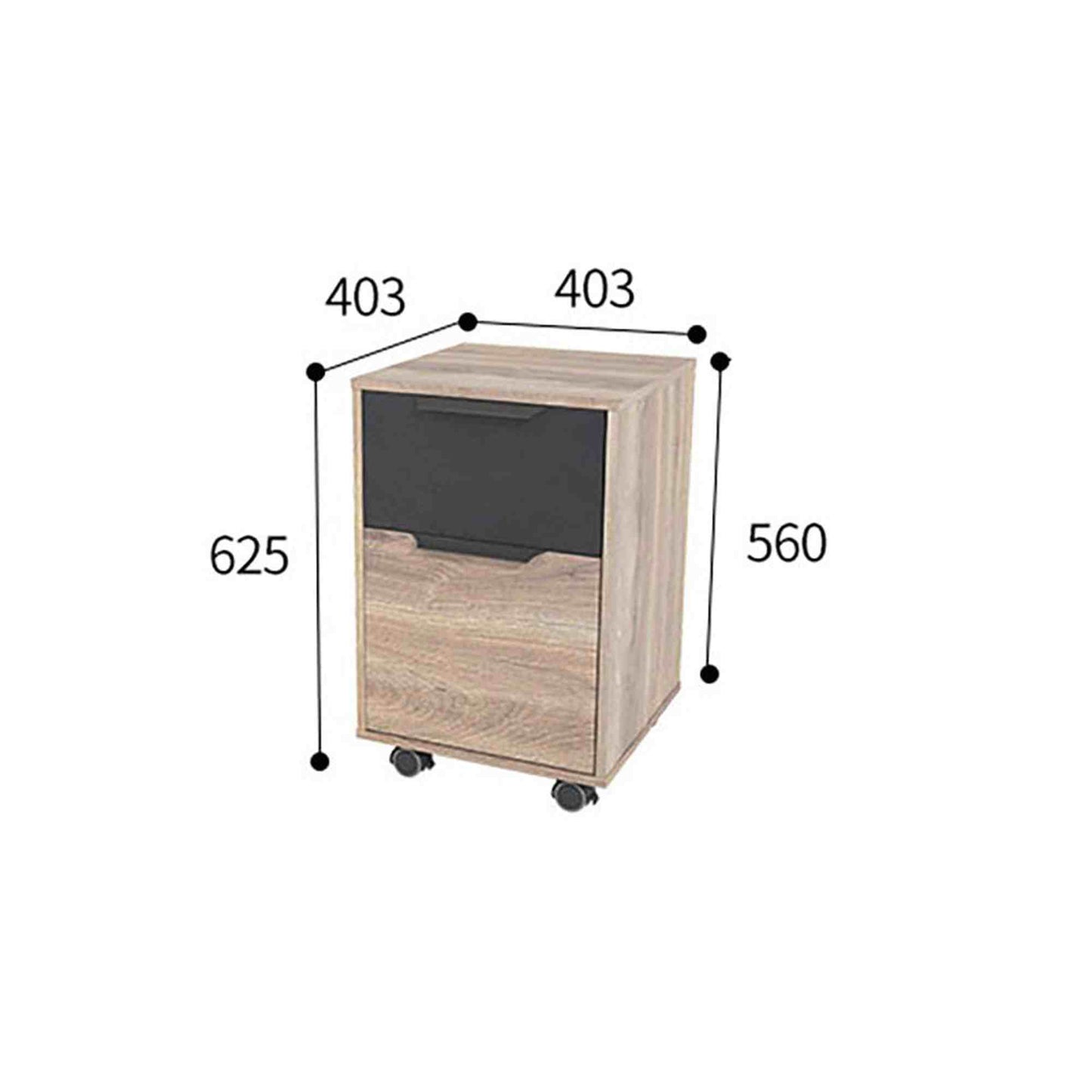 Daxton Mobile Pedestal Cabinet 41cm - Warm Oak & Black