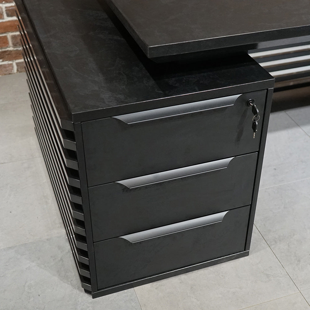 PHOENIX Black Executive Desk with Right Return 2.2M - Black Concrete
