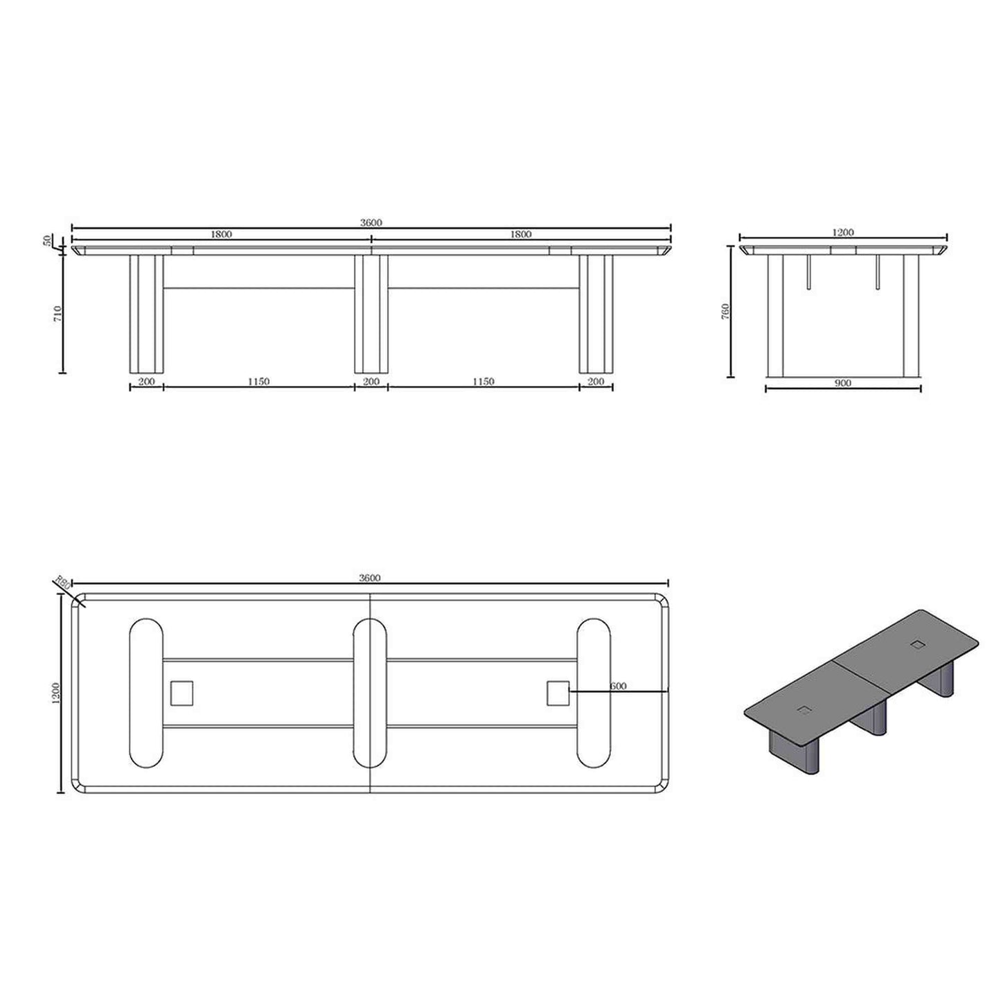 LUCA Boardroom Table 3.6m x 1.2m - Hazelnut & Grey