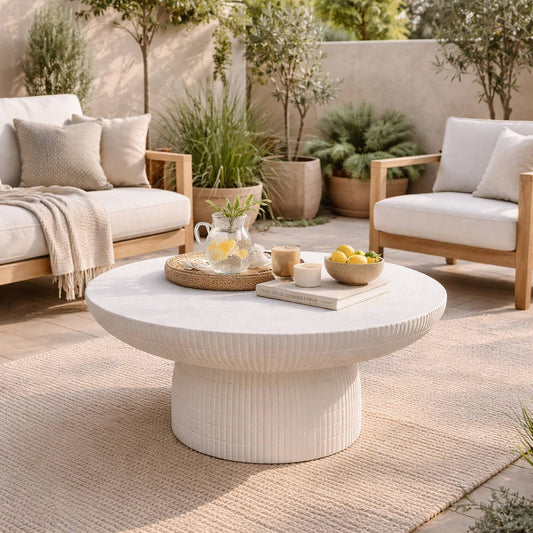 ROCCO Indoor & Outdoor Round Coffee Table 70cm - White Concrete