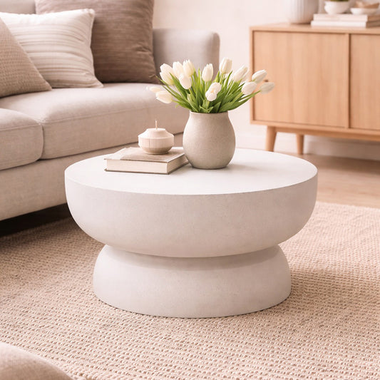 ROCCO Indoor & Outdoor Round Coffee Table 60cm - White Concrete