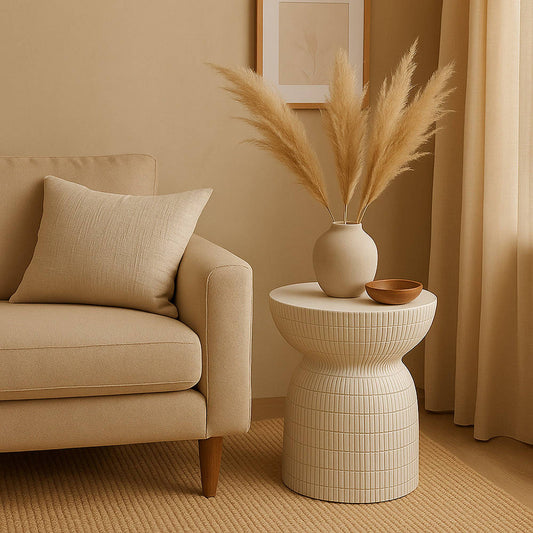 ROCCO Indoor & Outdoor Side Table Stool 44cm - White Concrete