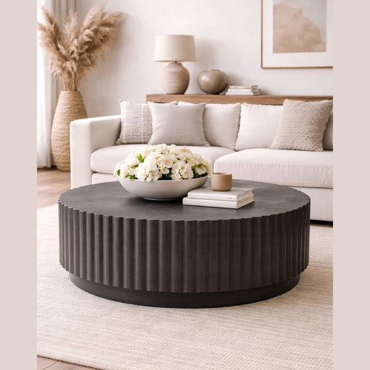 ROCCO Indoor & Outdoor Round Coffee Table 75cm - Charcoal Concrete