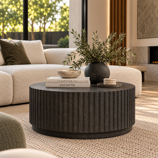 ROCCO Indoor & Outdoor Round Coffee Table 75cm - Charcoal Concrete