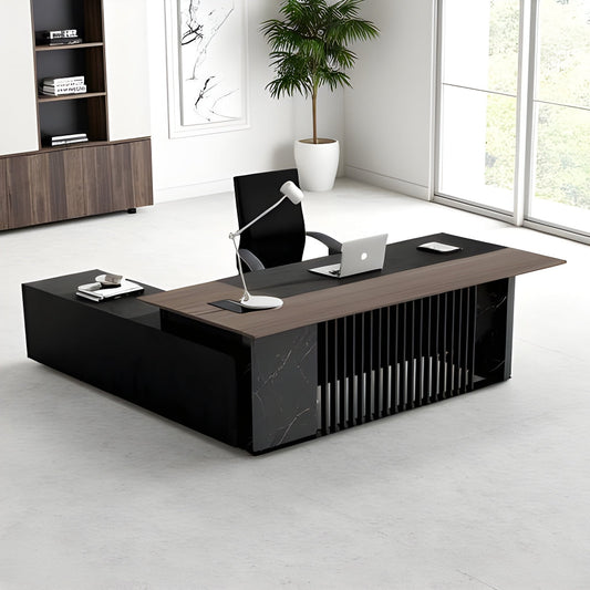 MADEIRA Executive Desk 220cm Right Return - Hazelnut & Black Concrete