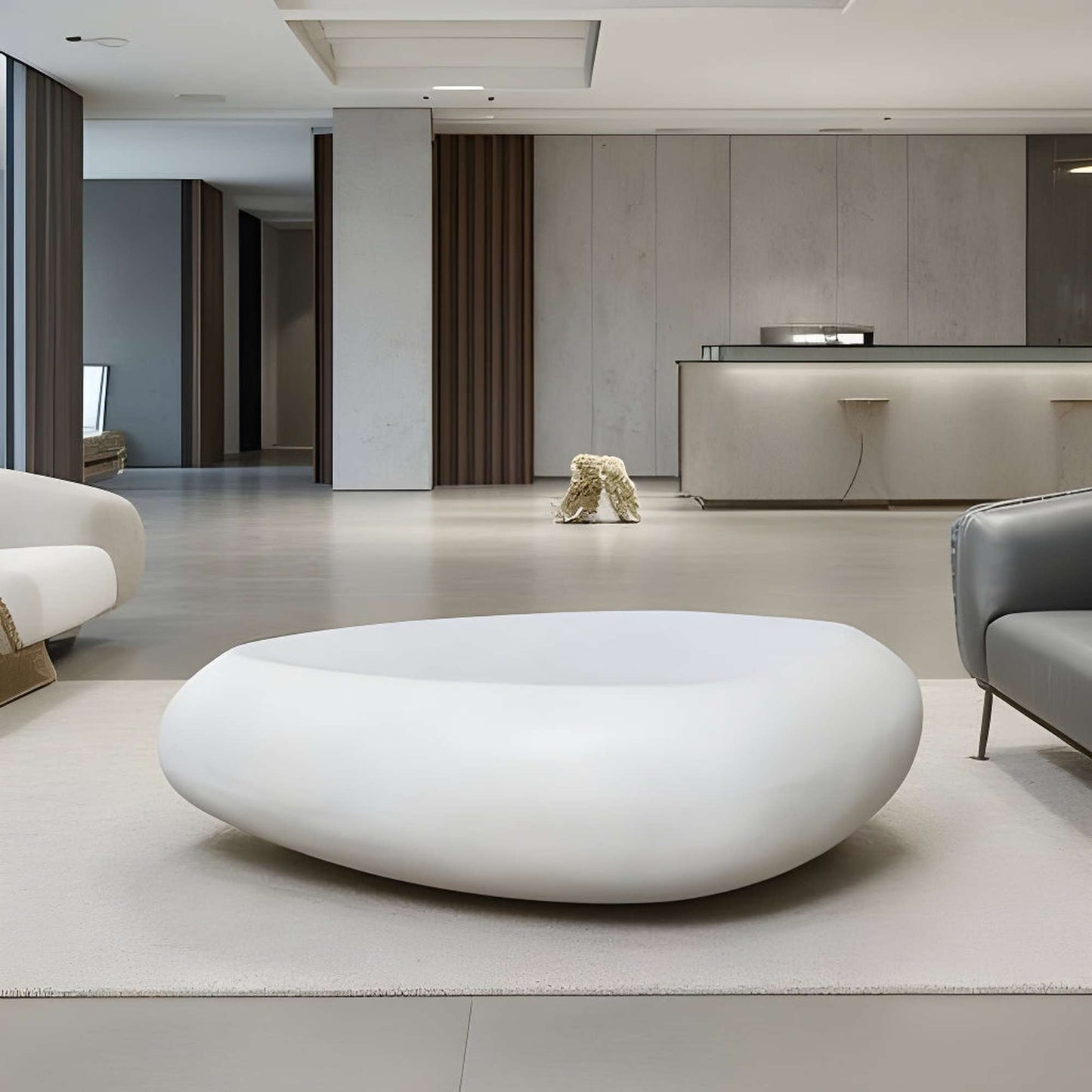 ROCCO Indoor & Outdoor Pebble Coffee Table 106cm - White Concrete